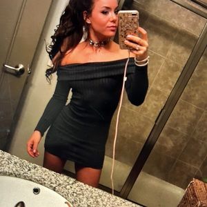 Dark Green off the shoulder sweater dress